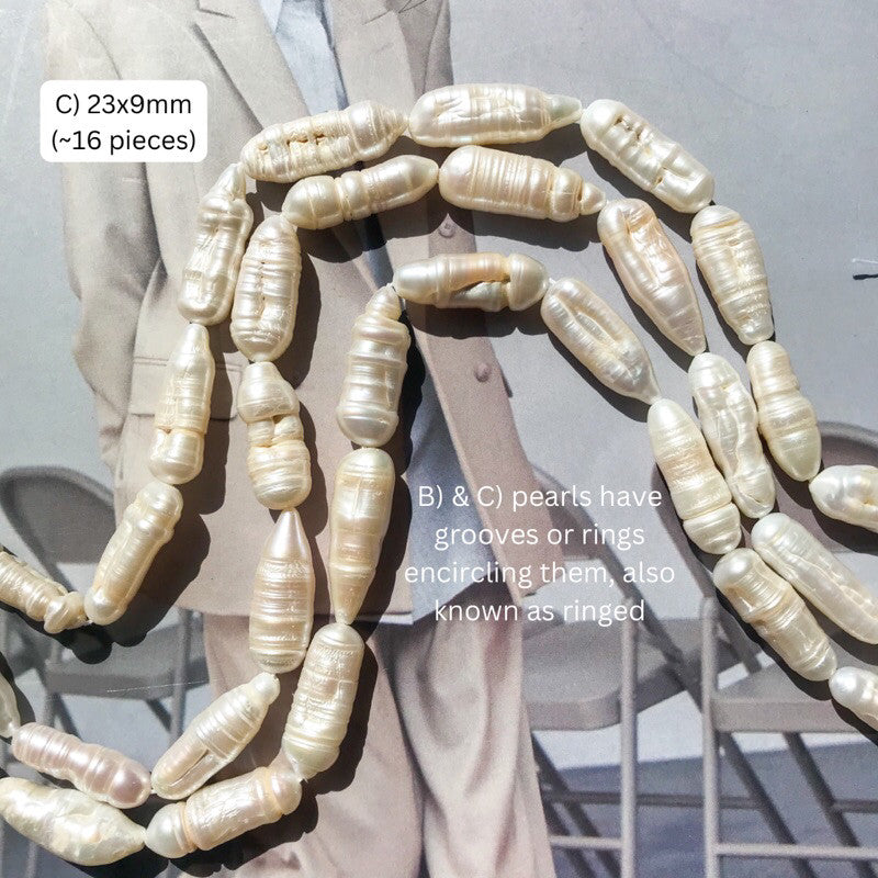 [1 strand] Elongated/ Biwa pearl - Freshwater pearls