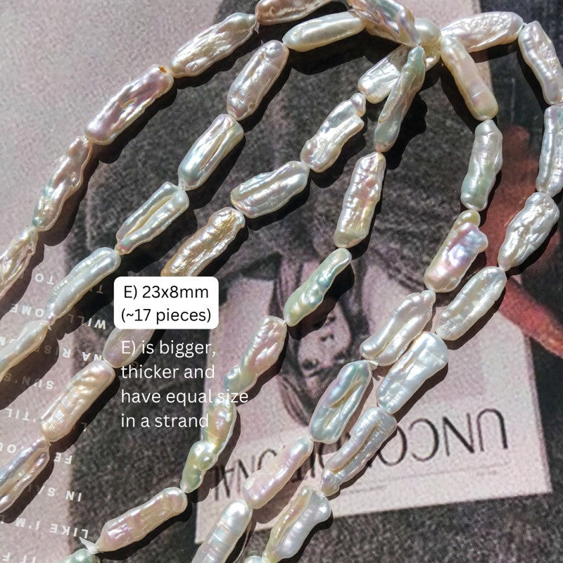 [1 strand] Elongated/ Biwa pearl - Freshwater pearls