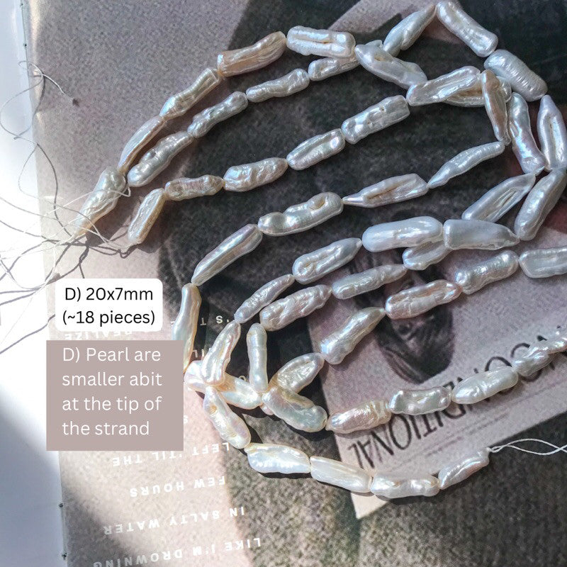[1 strand] Elongated/ Biwa pearl - Freshwater pearls