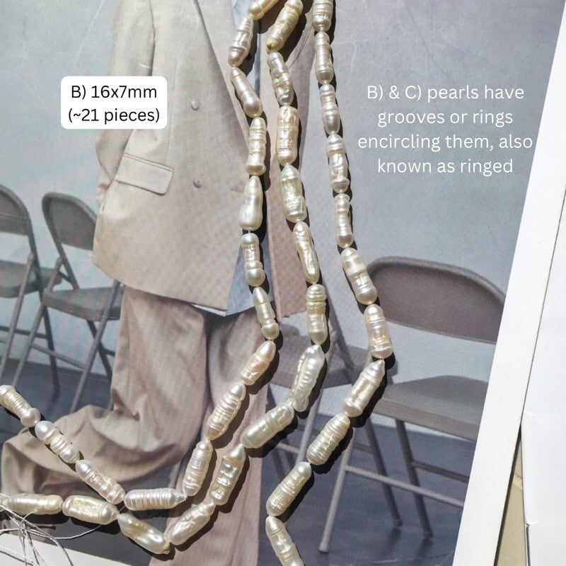 [1 strand] Elongated/ Biwa pearl - Freshwater pearls