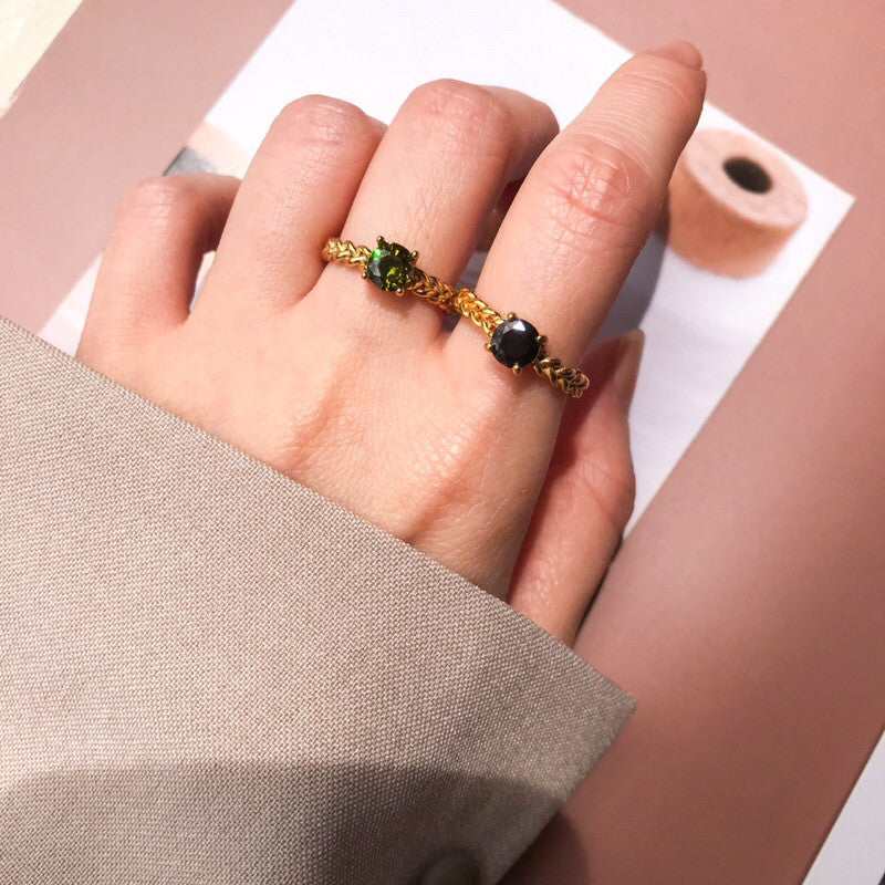 Stainless steel adjustable ring with zirconia stone sparkle jewellery gold ring for ladies diamond ring peridot stone