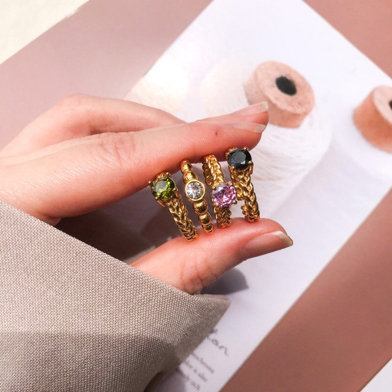 Stainless steel adjustable ring with zirconia stone sparkle jewellery gold ring for ladies diamond ring peridot stone