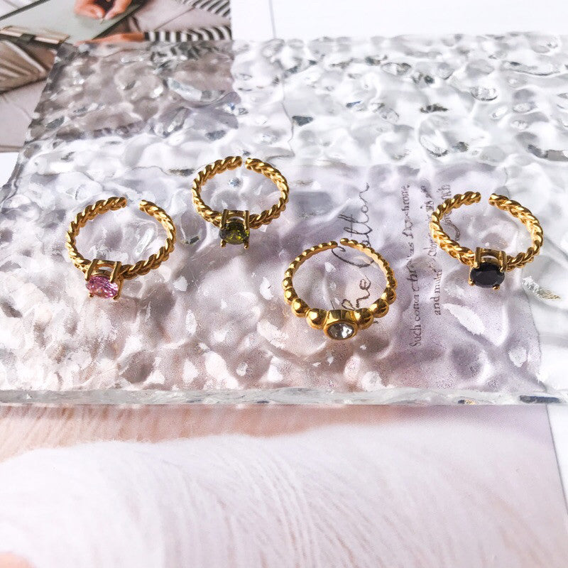 Stainless steel adjustable ring with zirconia stone sparkle jewellery gold ring for ladies diamond ring peridot stone