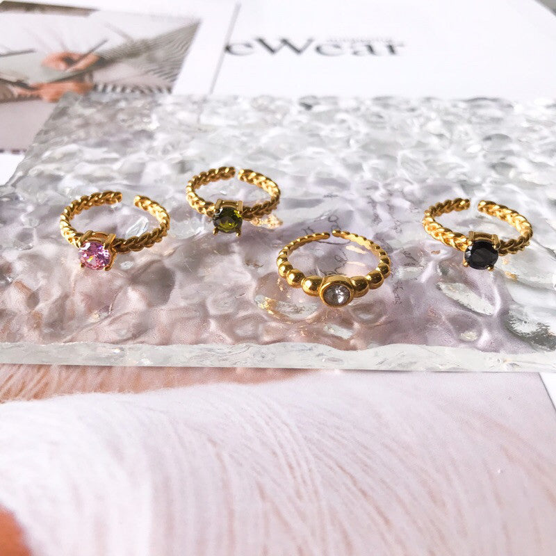 Stainless steel adjustable ring with zirconia stone sparkle jewellery gold ring for ladies diamond ring peridot stone