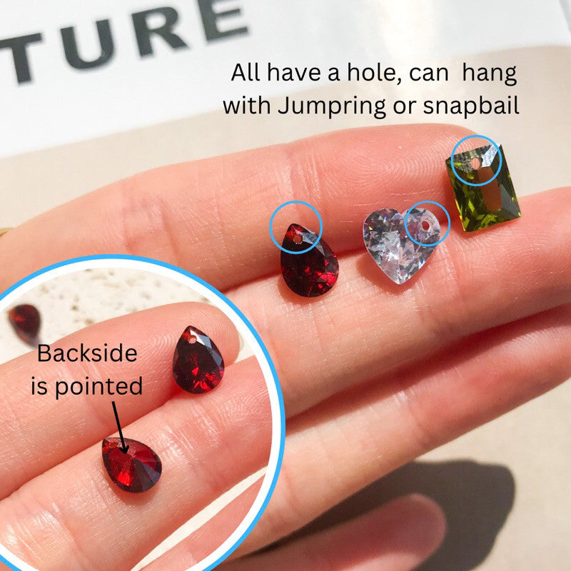 Crystal pendant 1 pc love droplet rectangle pendant - White topaz Peridot red garnet black agate gemstones jewellery