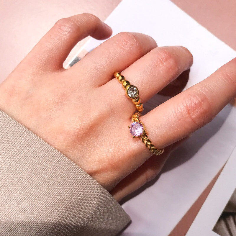 Stainless steel adjustable ring with zirconia stone sparkle jewellery gold ring for ladies diamond ring peridot stone