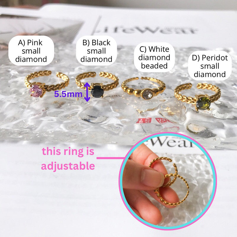 Stainless steel adjustable ring with zirconia stone sparkle jewellery gold ring for ladies diamond ring peridot stone