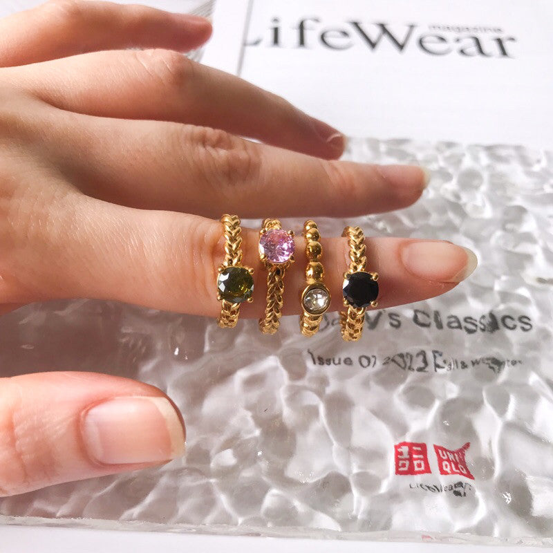 Stainless steel adjustable ring with zirconia stone sparkle jewellery gold ring for ladies diamond ring peridot stone