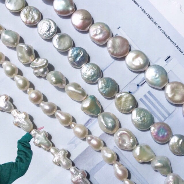 [1 strand] Freshwater Pearl for diy jewellery making/ Rounded coin pearl cross pearl Irregular pearls