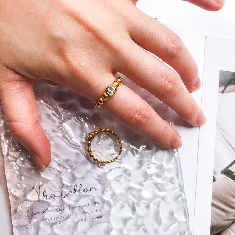 Stainless steel adjustable ring with zirconia stone sparkle jewellery gold ring for ladies diamond ring peridot stone
