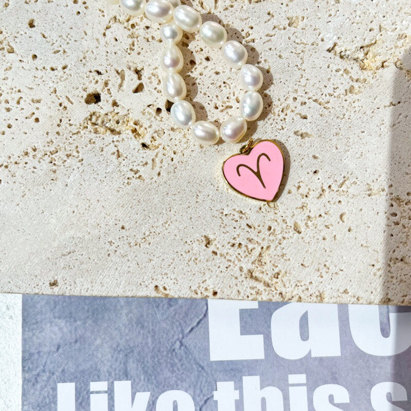 Stainless steel Pink Love Horoscope Sign Pendant 1Pc/ Heart shaped zodiac sign personalised necklace/ lady accessories