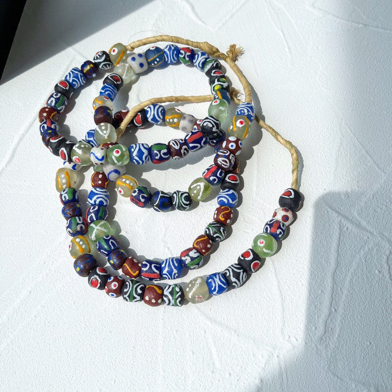 [Strand] Coloured Fused Glass Beads from Africa/ Ethnic print beads boho style handmade beads
