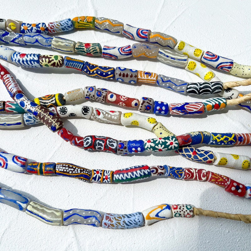[Strand] Coloured Fused Glass Beads from Africa/ Ethnic print beads boho style handmade beads