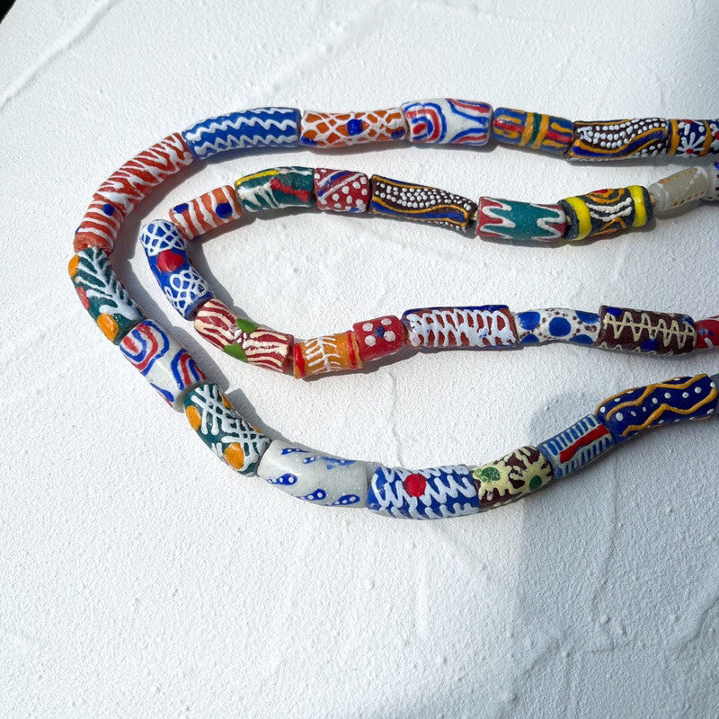 [Strand] Coloured Fused Glass Beads from Africa/ Ethnic print beads boho style handmade beads