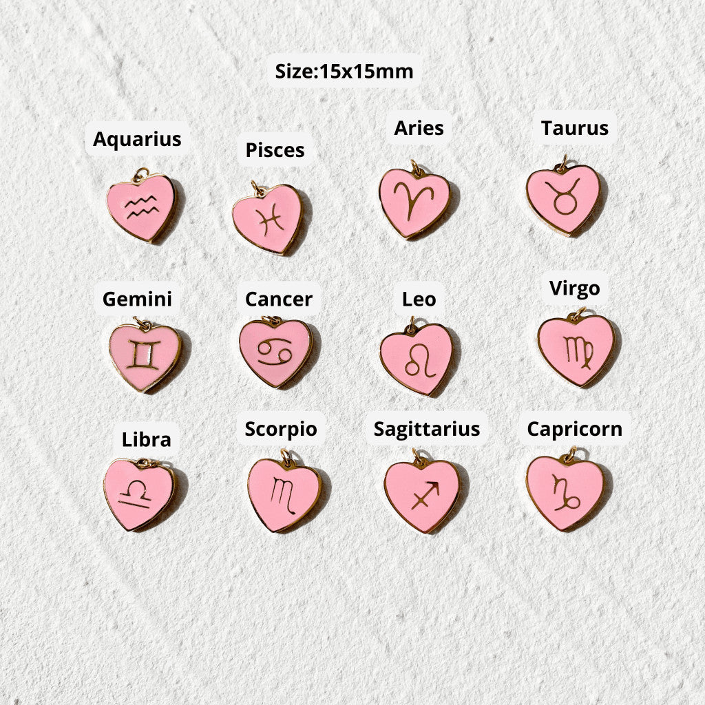 Stainless steel Pink Love Horoscope Sign Pendant 1Pc/ Heart shaped zodiac sign personalised necklace/ lady accessories
