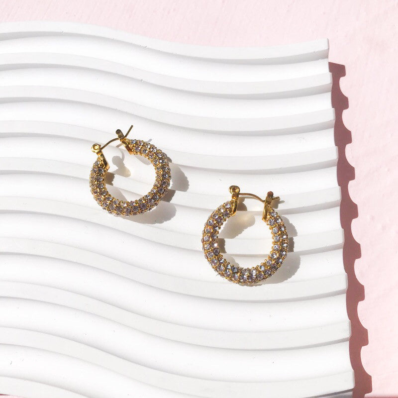 Stainless steel huggies with zirconia/ emerald stone/ pearl earrings/ gold heart shaped