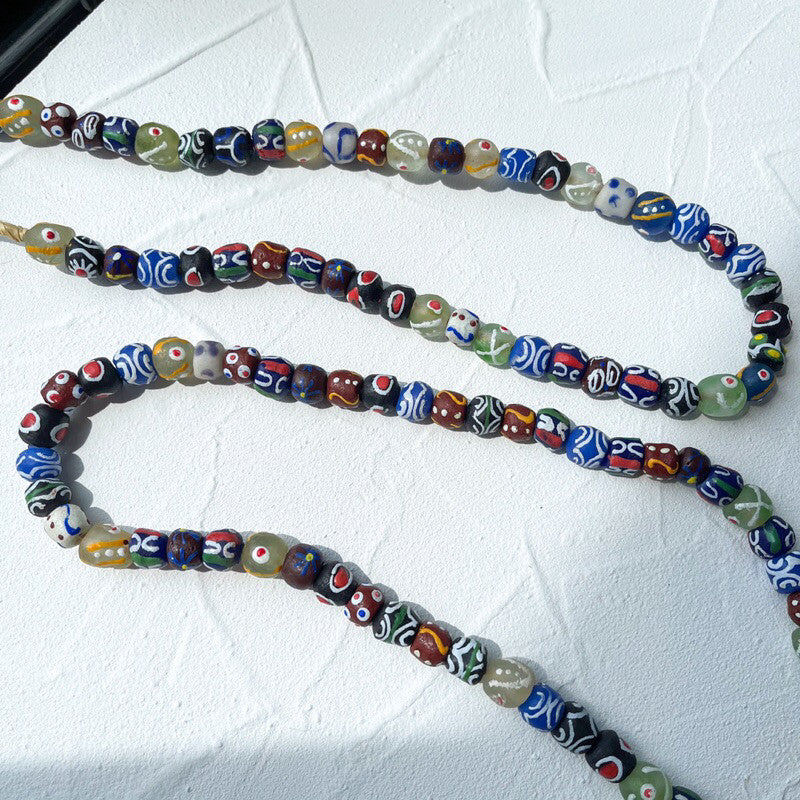 [Strand] Coloured Fused Glass Beads from Africa/ Ethnic print beads boho style handmade beads