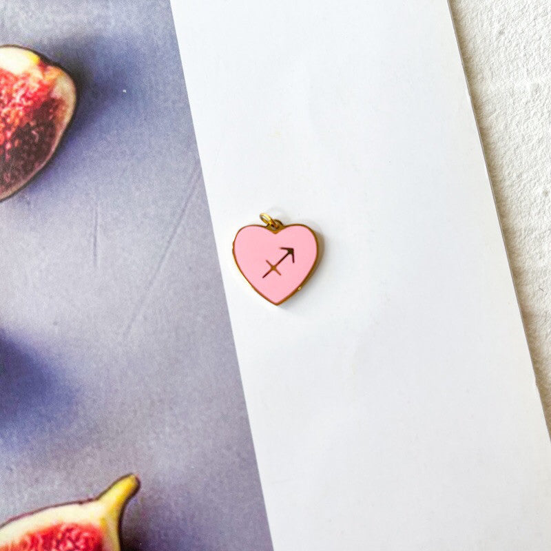 Stainless steel Pink Love Horoscope Sign Pendant 1Pc/ Heart shaped zodiac sign personalised necklace/ lady accessories