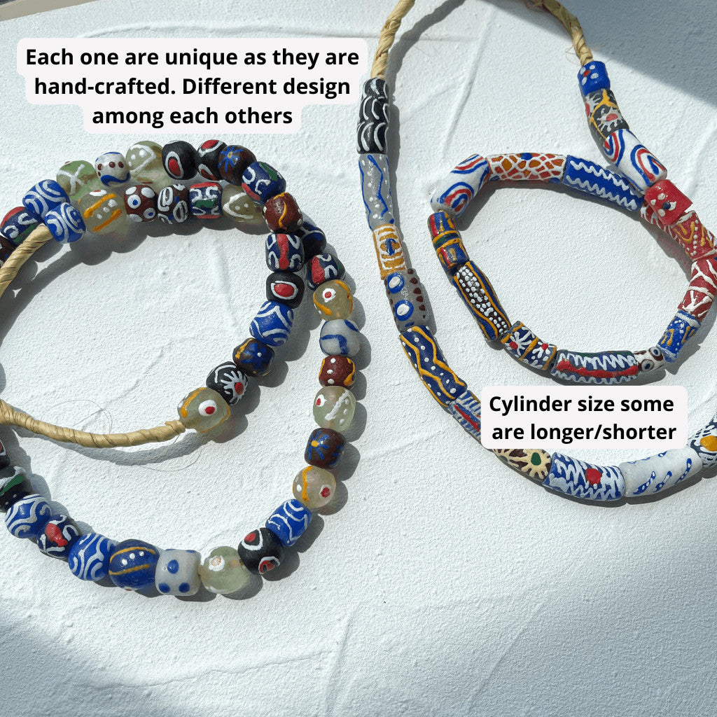 [Strand] Coloured Fused Glass Beads from Africa/ Ethnic print beads boho style handmade beads
