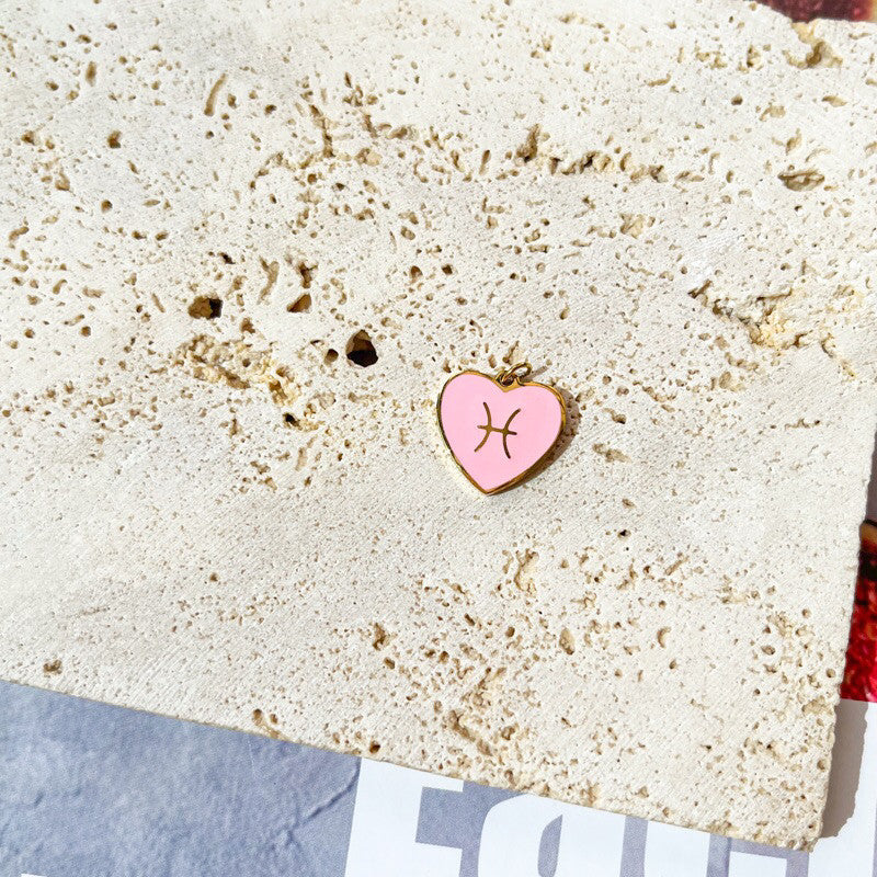 Stainless steel Pink Love Horoscope Sign Pendant 1Pc/ Heart shaped zodiac sign personalised necklace/ lady accessories