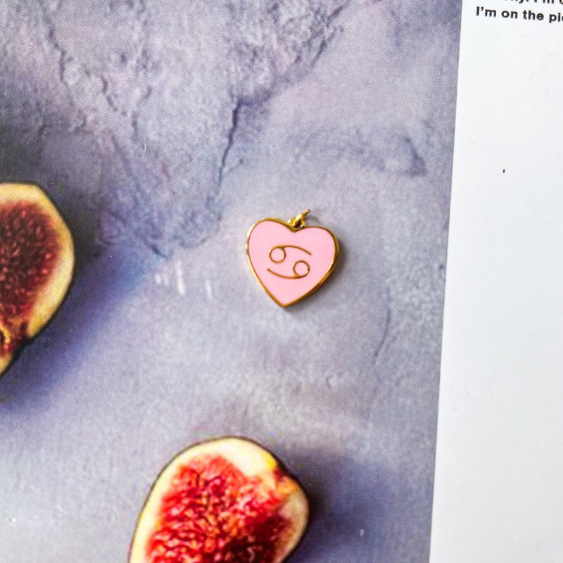 Stainless steel Pink Love Horoscope Sign Pendant 1Pc/ Heart shaped zodiac sign personalised necklace/ lady accessories