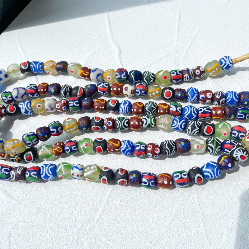[Strand] Coloured Fused Glass Beads from Africa/ Ethnic print beads boho style handmade beads