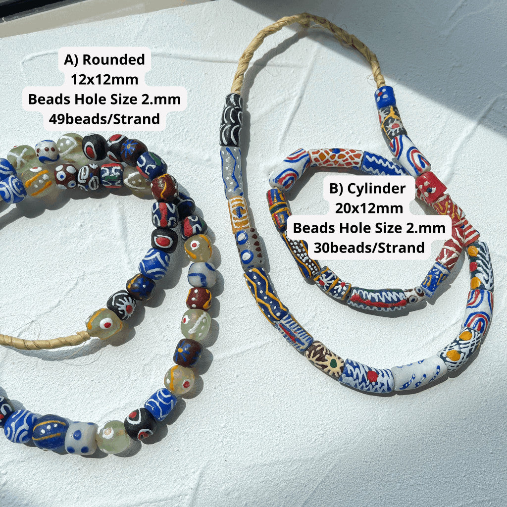 [Strand] Coloured Fused Glass Beads from Africa/ Ethnic print beads boho style handmade beads