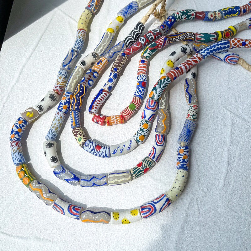 [Strand] Coloured Fused Glass Beads from Africa/ Ethnic print beads boho style handmade beads