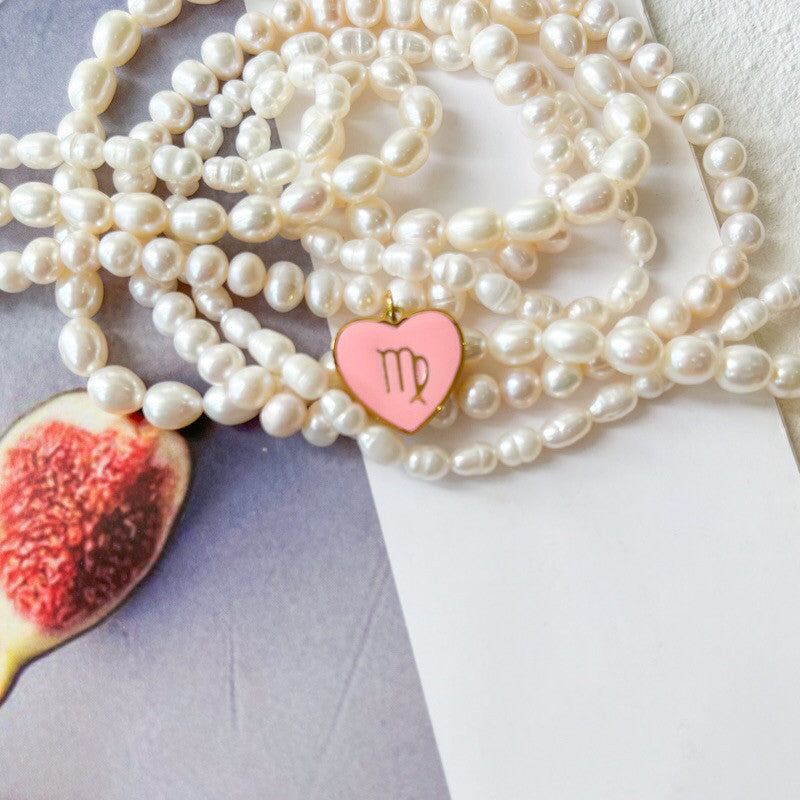 Stainless steel Pink Love Horoscope Sign Pendant 1Pc/ Heart shaped zodiac sign personalised necklace/ lady accessories