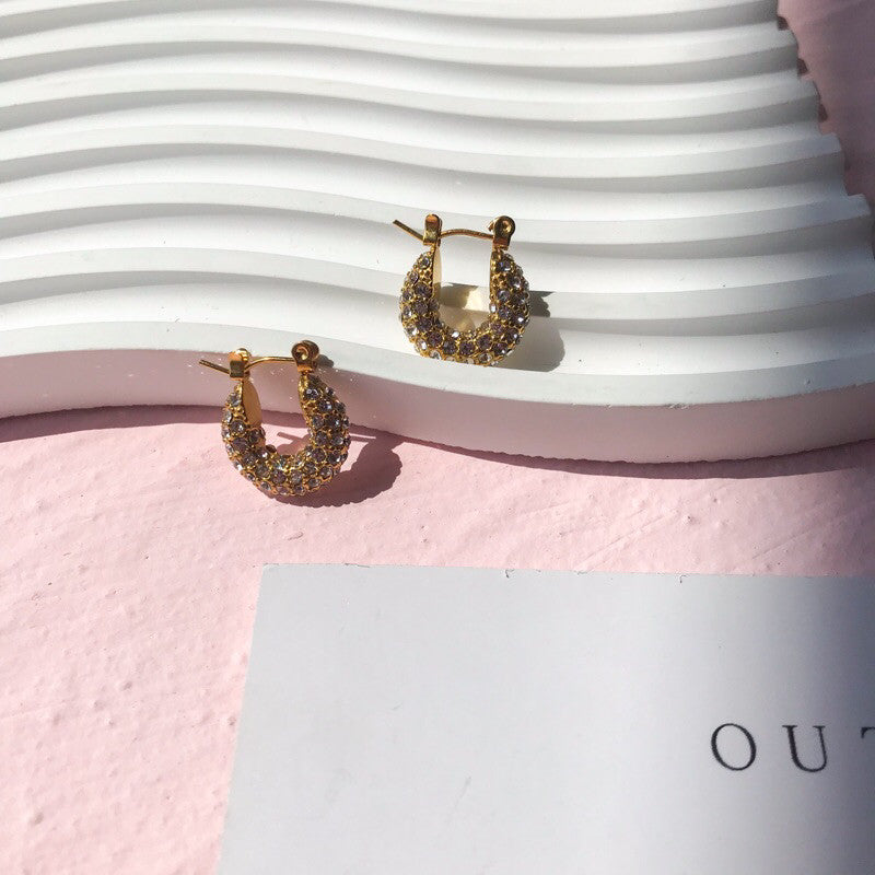 Stainless steel huggies with zirconia/ emerald stone/ pearl earrings/ gold heart shaped