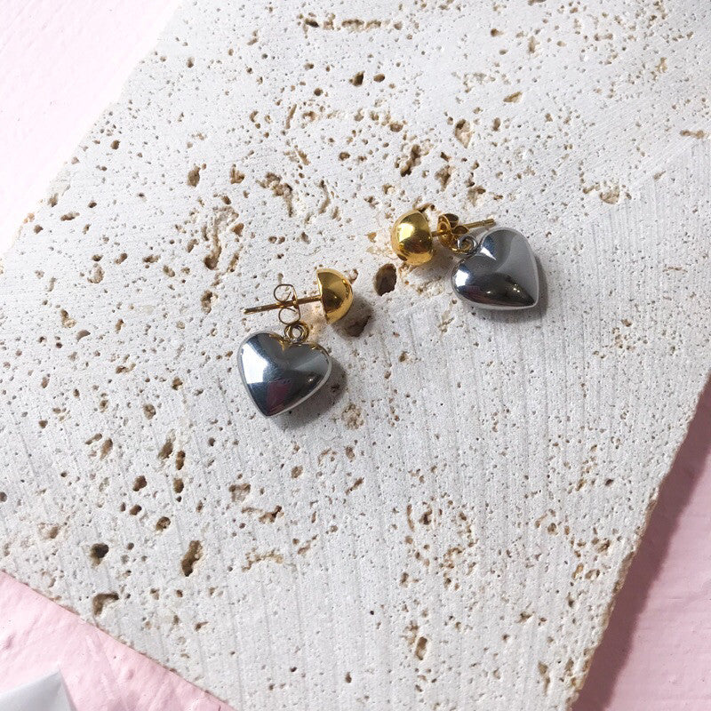 Stainless steel huggies with zirconia/ emerald stone/ pearl earrings/ gold heart shaped