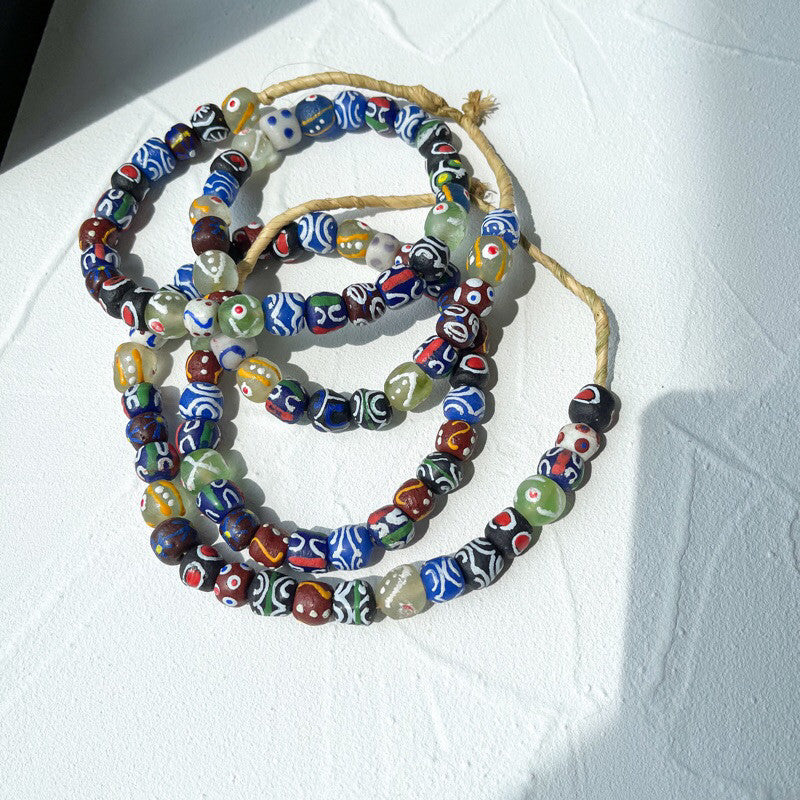 [Strand] Coloured Fused Glass Beads from Africa/ Ethnic print beads boho style handmade beads