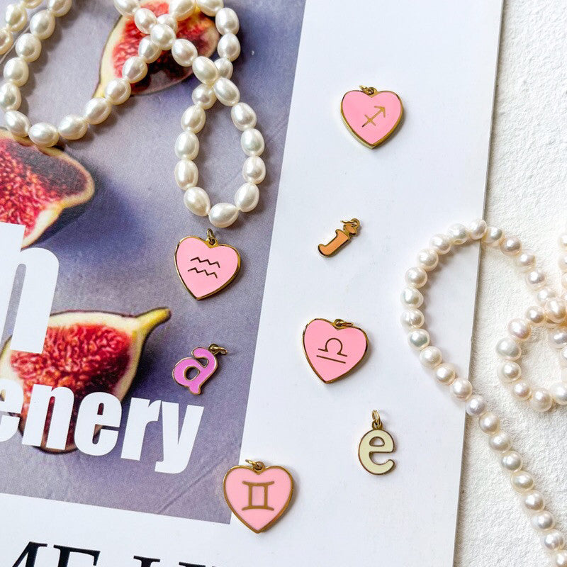 Stainless steel Pink Love Horoscope Sign Pendant 1Pc/ Heart shaped zodiac sign personalised necklace/ lady accessories