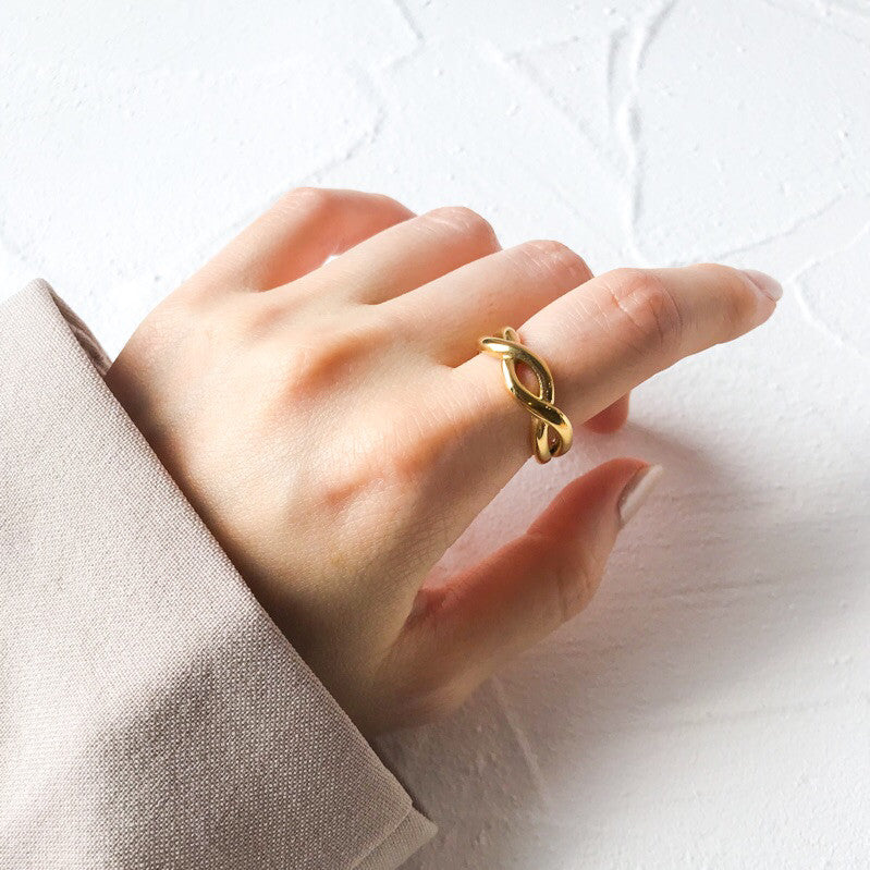 Stainless steel ring 1pc - Emerald gold ring pearl