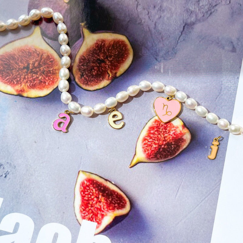 Stainless steel Pink Love Horoscope Sign Pendant 1Pc/ Heart shaped zodiac sign personalised necklace/ lady accessories