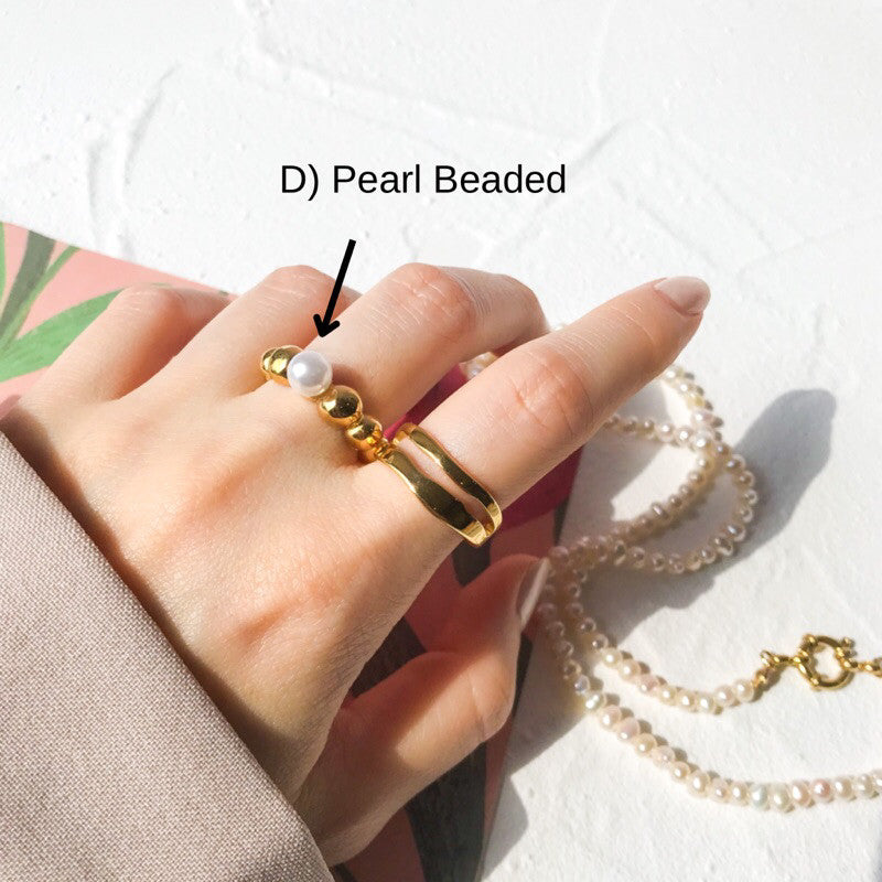 Stainless steel ring 1pc - Emerald gold ring pearl