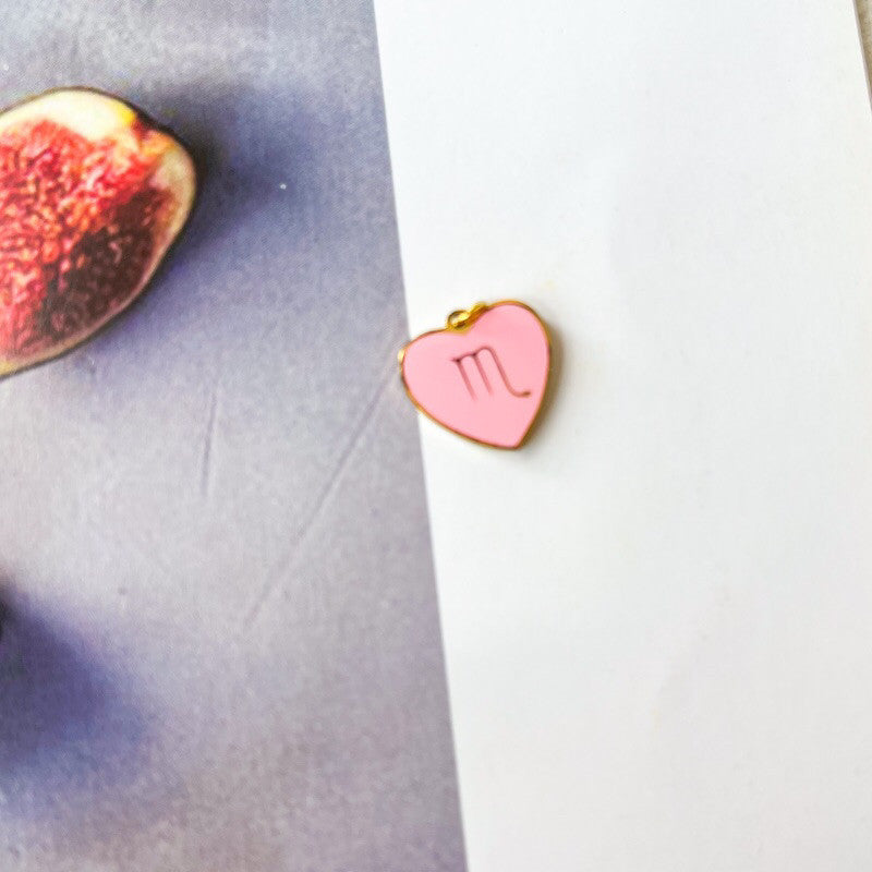 Stainless steel Pink Love Horoscope Sign Pendant 1Pc/ Heart shaped zodiac sign personalised necklace/ lady accessories