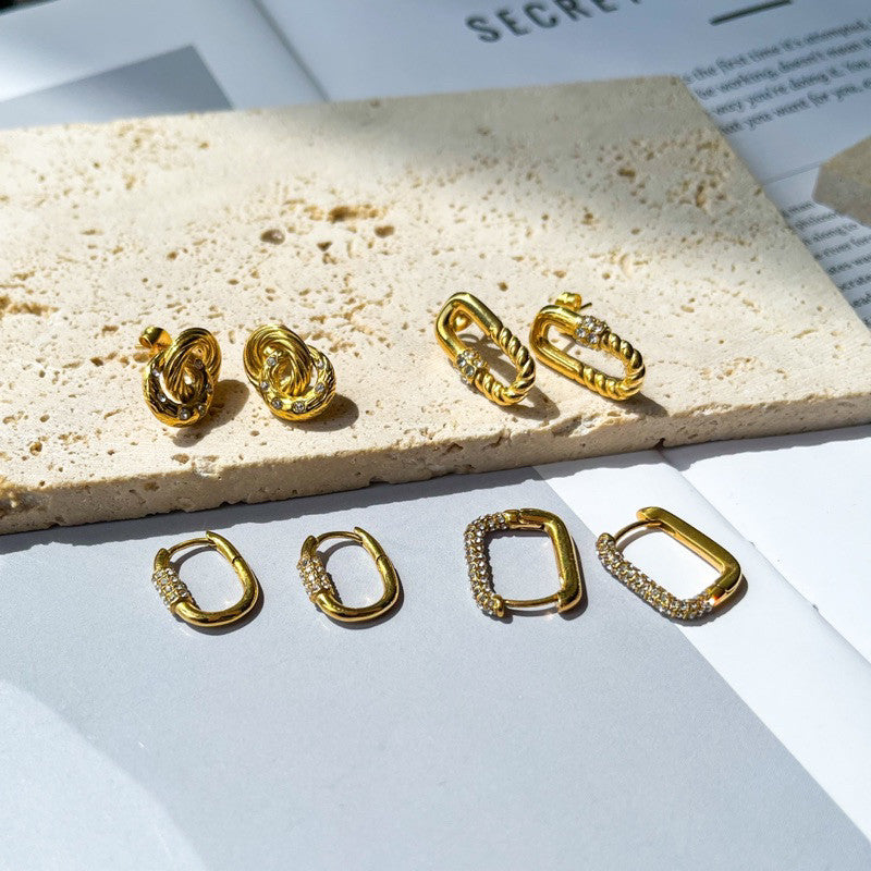Stainless steel rectangle earrings in Zirconia stone/ Jewellery gold earrings huggies Rectangle Sparkle accessories
