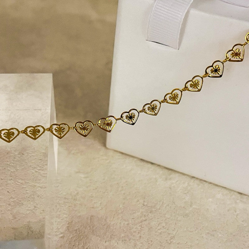 Stainless steel love chain 50cm/ gold heart shape chain
