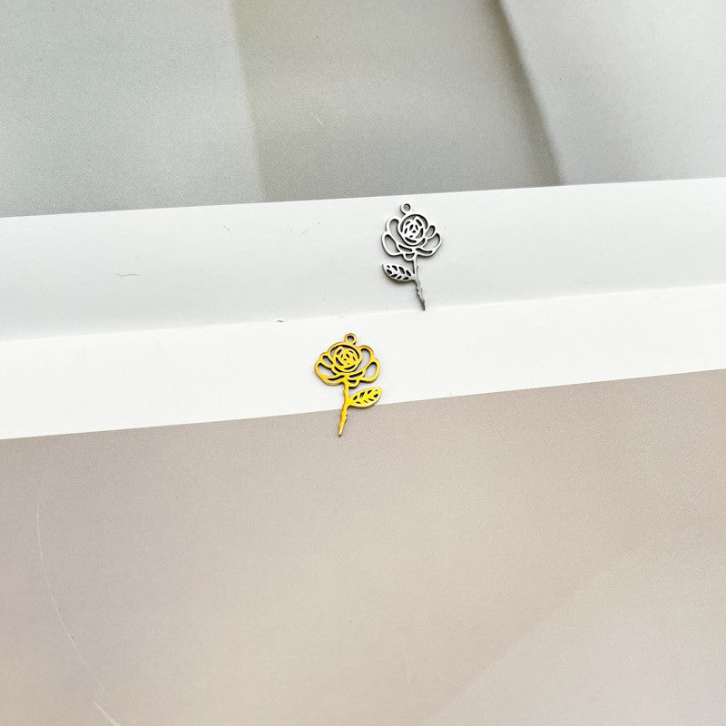Birthflower pendant 1 pc/ gold Stainless steel initial seriess