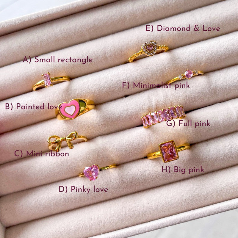 [Pink theme] Stainless steel pink love ring 1 pc/ Water friendly jewellery accessories ladies ring cincin love ring
