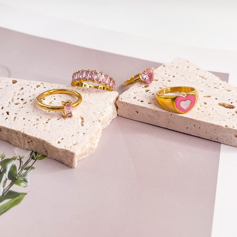 [Pink theme] Stainless steel pink love ring 1 pc/ Water friendly jewellery accessories ladies ring cincin love ring