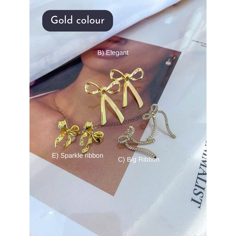 Ribbon earrings 1 pair/ Jewellery earrings lady accessorise/ gold earrings silver earrings