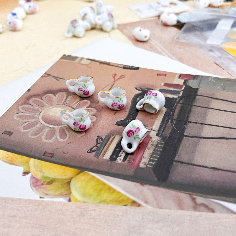 Porcelain love pendant/ porcelain teapot and cup pendant/ diy jewellery necklace pendant