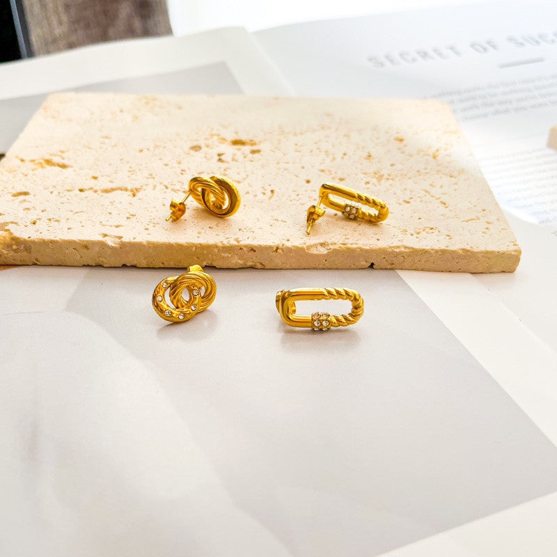 Stainless steel rectangle earrings in Zirconia stone/ Jewellery gold earrings huggies Rectangle Sparkle accessories