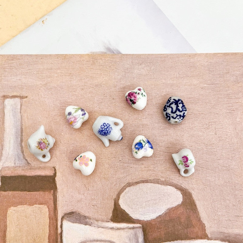 Porcelain love pendant/ porcelain teapot and cup pendant/ diy jewellery necklace pendant