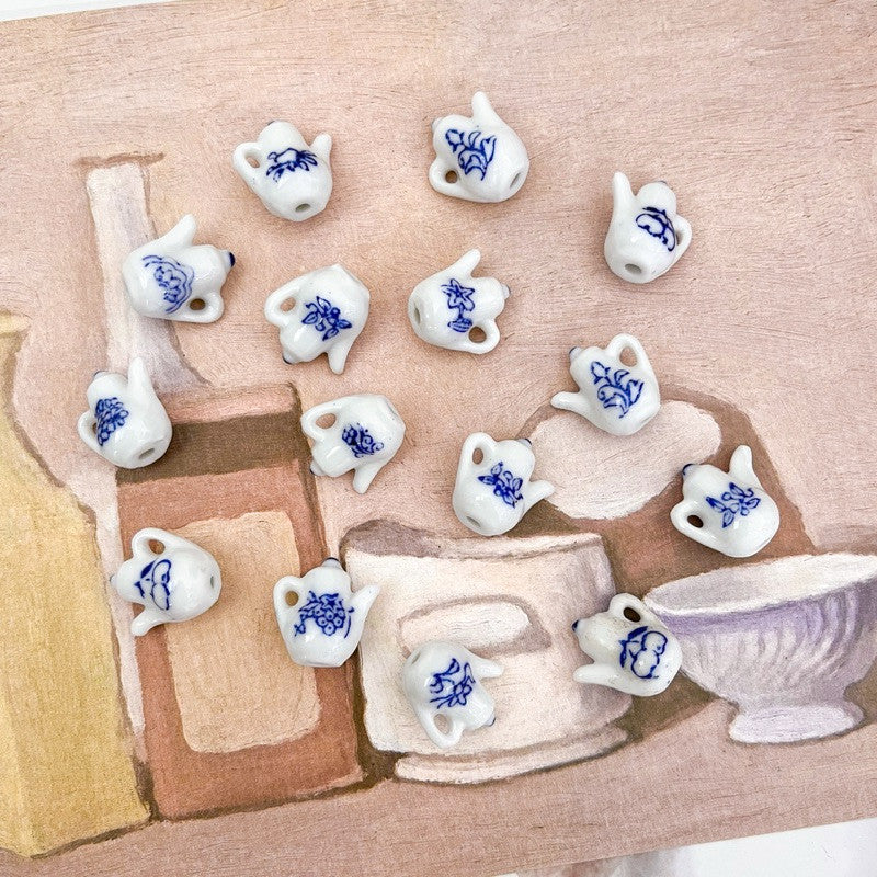 Porcelain love pendant/ porcelain teapot and cup pendant/ diy jewellery necklace pendant