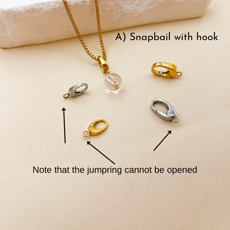 Snapbail with hook/ Round stacker clasp/ Rectangle clasp ending - stainless steel