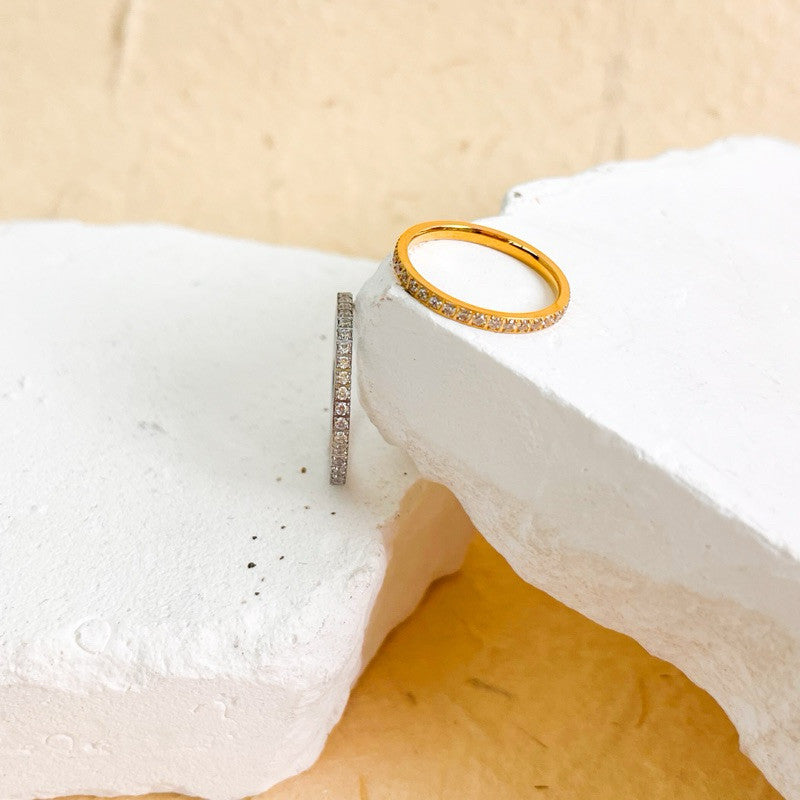 Stainless steel ring plain chunky zirconia stone gold ring silver ring/ Diamond ring