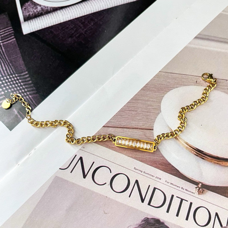 [Tarnish resistant] Stainless steel gold bracelet 1pc - love/ zirconia/ butterfly/ teniss chain design
